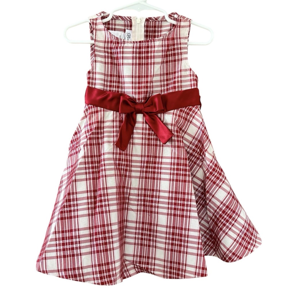 Bonnie Jean Toddler Girls Size 2T Red Ivory Metallic Silver Plaid Holiday‎ Dress